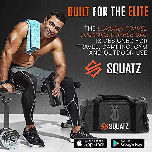 SQUATZ Duffle Bag Backpack, Gym Bag and Sports Bag, Removable Shoulder Straps, Carry On Weekend Bag for Airplane, Workout Overnight Backpack for Travel for Men and Women, USB Port, Black
