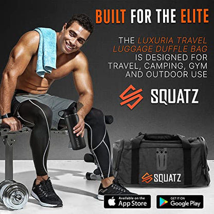 SQUATZ Duffle Bag Backpack, Gym Bag and Sports Bag, Removable Shoulder Straps, Carry On Weekend Bag for Airplane, Workout Overnight Backpack for Travel for Men and Women, USB Port, Black