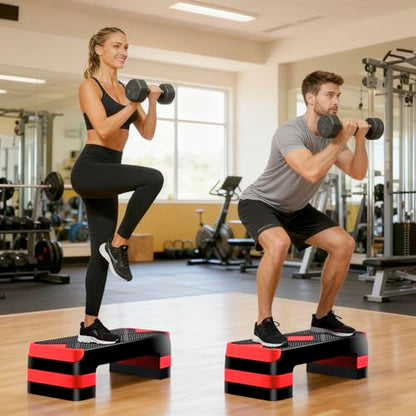 ZENY 26.5 inch Aerobic Step Platform with 4 Step Risers, Height Adjustable Exercise Stepper for Home Gym Workouts, 400 lbs Capacity - color: Red