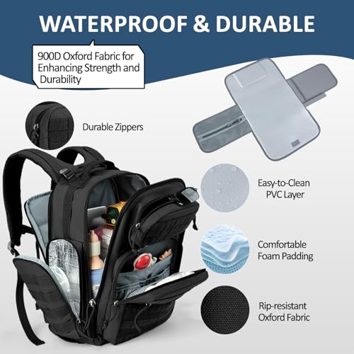 MIRACOL Outdoor Military Diaper Bag: Tactical Style Baby Backpack with Insulated Pockets & Changing Pad - Hiking Camping Essentials for Active Dads - color: Black W/ Changing Mat