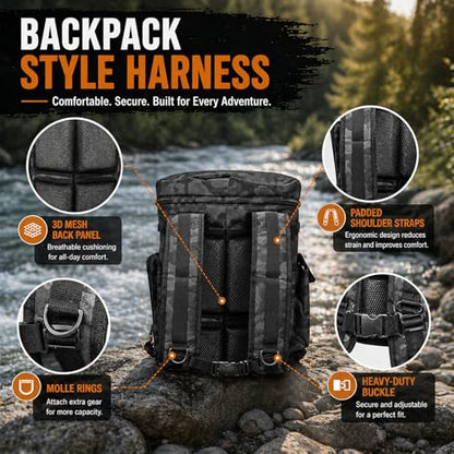 FUNHORUN Fishing Bucket Organizer with 5 Gallon Bucket & 360° Rotating Seat Lid, Fishing Tackle Bag with Backpack Straps, Full Water-Resistant Design & Multi-Pockets (Fishing Tools Not Included) - style: Complete Set (Including Bucket & 360° Rotating Seat