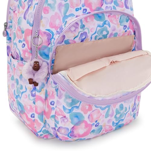 Kipling Women's Seoul Extra Large 17" Laptop Backpack, Durable, Roomy with Padded Shoulder Straps, Built-In Protective Sleeve - color: Aqua Flowers, size: 13.5''L x 17.75''H x 9''D