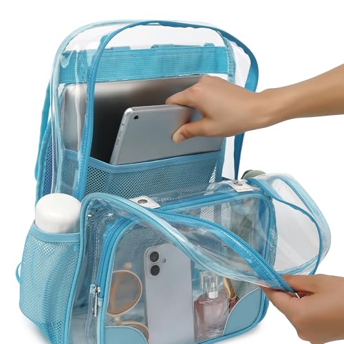 Fuyicat Clear Backpack Heavy Duty PVC Transparent Girls Kids School Backpacks Stadium Approved See Through College Bookbag for Women (Sky Blue) - color: Sky Blue