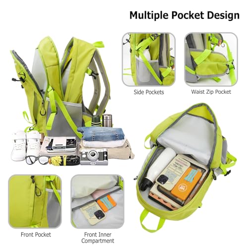 30L Hiking Backpack with Hydration Compartment Water Resistant Outdoor Daypack with Breathable Back System Rucksack for Camping Travel Daily Use Yellow - color: Yellow