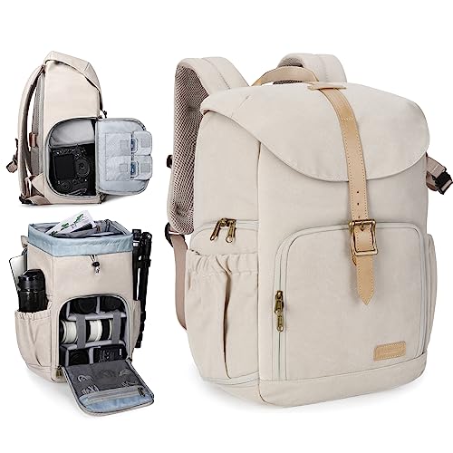 BAGSMART Camera Backpack, DSLR Camera Bag Backpacks for Photographers, Waterproof Anti-Theft Photography Backpack with 15 Inch Laptop Compartment & Tripod Holder, Ivory White - color: A-ivory White[single Buckle]