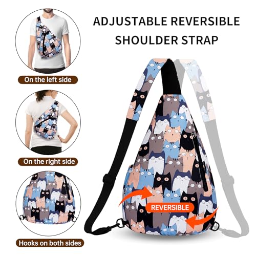 HUA ANGEL Crossbody Sling Bag for Men & Women Lightweight Waterproof Chest Shoulder Bag for Travel Hiking & Everyday Use - color: W-cat #2
