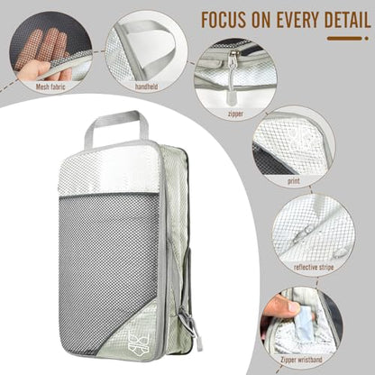 9-Set Packing Cubes with Hanging Bag | 9-Size Combination, Mesh Fabric & Reflective Stripe | Travel Luggage Organizers (Beige) - color: Beige