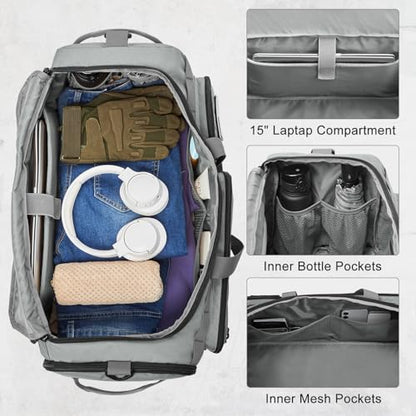 G4Free 3-in-1 Travel Duffle Bag for Men and Women, 50L Large Gym Sports Bags Tactical Military Duffle Backpack with Shoes Compartment and Wet Pocket (Grey) - color: Light Grey