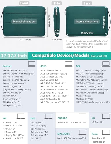 HYZUO 17-17.3 Inch Laptop Sleeve Bag Briefcase for 17" 17.3" HP/Dell/Lenovo/ASUS/LG/MSI Gaming Laptop/Razer Blade 17/18, Men Women NoteBook Protective Case Bag, Dark Green - color: Dark Green, size: 17-17.3 Inch