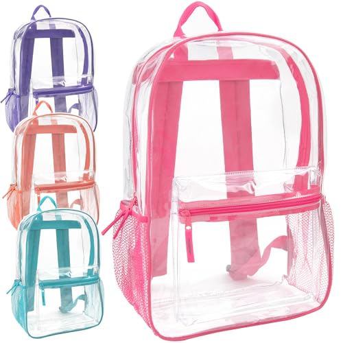 Trail maker Bulk Clear Backpacks Wholesale for School 24 Pack Clear Backpacks for Boys, Girls, School, Stadium, Travel (Assorted Colors Girls Pack) - color: Assorted Colors Girls Pack