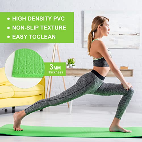3 mm Thick Yoga Mat Bulk, Non Slip Exercise Workout Fitness Pad for Women Men, Gym Home Yoga Pilates, Easy to Clean, Sturdy PVC - color: Green
