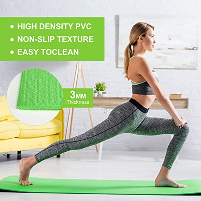 3 mm Thick Yoga Mat Bulk, Non Slip Exercise Workout Fitness Pad for Women Men, Gym Home Yoga Pilates, Easy to Clean, Sturdy PVC - color: Green