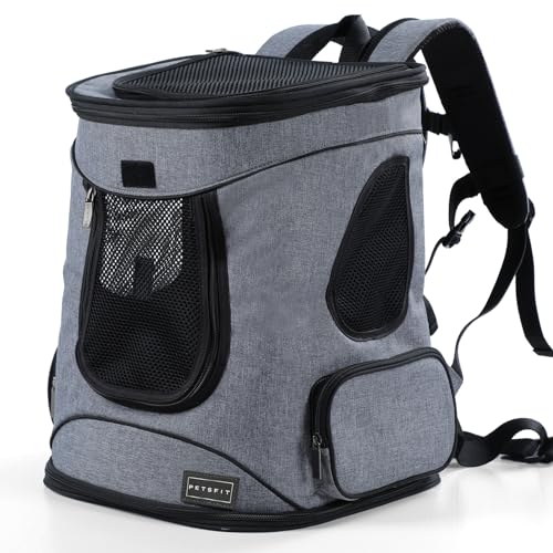 Petsfit Pet Backpack Carrier with Upgrade Waist Cushion Design to Better Fit the Waist, Suitable for Small and Medium Cats, and Rabbits up to 18 Pounds - color: Gray