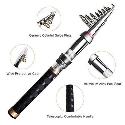 Fishing Pole Kit, Carbon Fiber Telescopic Fishing Rod and Reel Combo with Spinning Reel, Line, Bionic Bait, Hooks and Carrier Bag, Fishing Gear Set for Beginner Adults - size: 5.91FT/1.8M