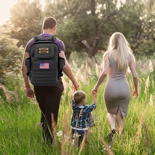 SHARKMOUTH Dad Diaper Bag for Men - Military Baby Backpack with Patches for Hiking Travel Camping Trips - Baby Shower Gifts Black - color: Black