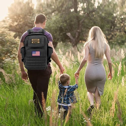 SHARKMOUTH Dad Diaper Bag for Men - Military Baby Backpack with Patches for Hiking Travel Camping Trips - Baby Shower Gifts Black - color: Black