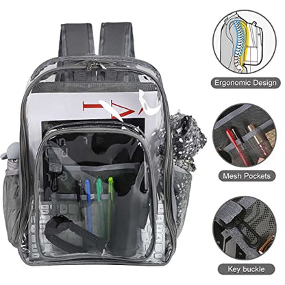 2 Pieces Heavy Duty Clear Backpack, Gray PVC Waterproof Transparent Bags With Cosmetic Bag, See Through Book Bag With Lunch Bag, Stadium Approved, Reinforced Strap, School, Work, Women, Men, Boy, Girl