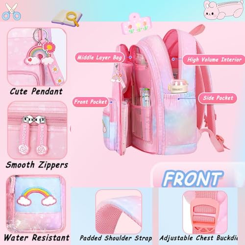 Kids Backpack for Girls.Girls Backpack,School Bag for Kids.GirlsTeens Middle Student,Kawaii Children's Book Bag Blue - color: Blue Rainbow