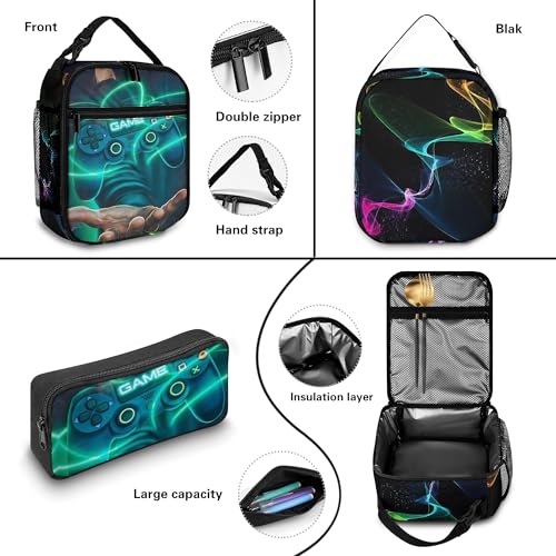 Boys Backpack with Lunch Box and Pencil Case, 3Pcs Gamer Backpack for Boys Teens, 17 Inch Large Capacity - color: GAME-LZWJ-4