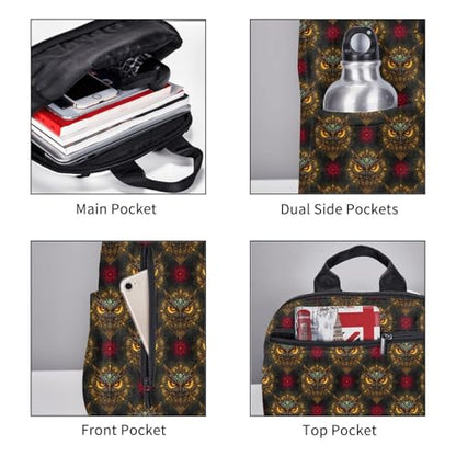 Compact Urban Commute Backpack Cool Owl Print Ethnic, Slim Fit Laptop Daypack for Office Business Casual Daily Wear Men Women - color: Picture (823)