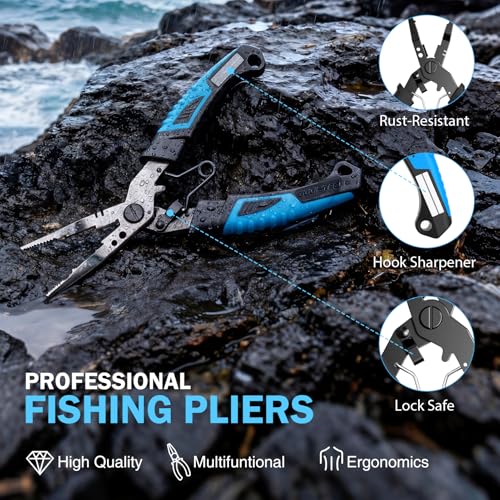 PLUSINNO Fishing Backpack with Fishing Gear Fishing Net, Waterproof Tackle Backpack with Rod Holders, Tackle Box, Lures, Tools, Pliers & Accessories, Fish Gifts for Men - color: Fishing Backpack with Fishing Net