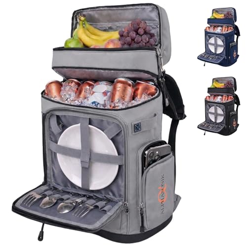 Alphasonik Cooler Backpack 40 Cans Insulated Backpack Cooler for Men & Women, 2 Leak Proof Compartments Coolers Bag for Beach Travel Picnic Hiking BBQ Fishing Outdoor Camping - color: White