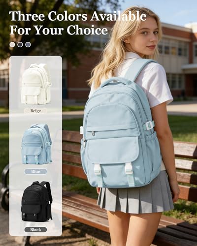 Waterproof Aesthetic Backpack For School, Cute High School Bookbag For Teen Girls Boys, Lightweight Casual Daypack Backpack For Women Men, College Backpack With Lots Of Pockets（Blue） - color: Blue