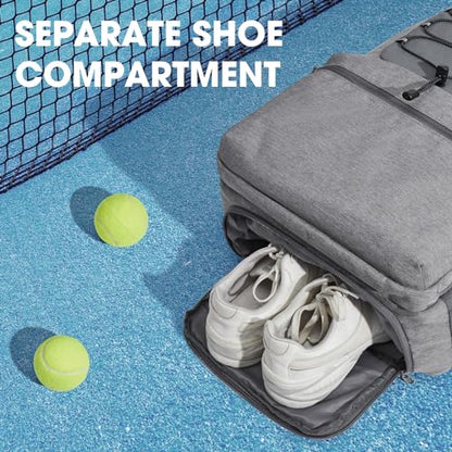 G4Free Tennis Bag, Tennis Backpack for Women Men, Large Pickleball Bag, Holds 4 Rackets with Shoe Compartment - color: Grey