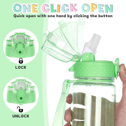 OLDLEY 17oz Kids Water Bottle, Tritan BPA-Free, Leakproof Flip Straw Lid, Motivational Time Marker, Carry Strap, Reusable Clear Water Bottle for Boys & Girls,Pear - color: Pear, style: 17 Ounces