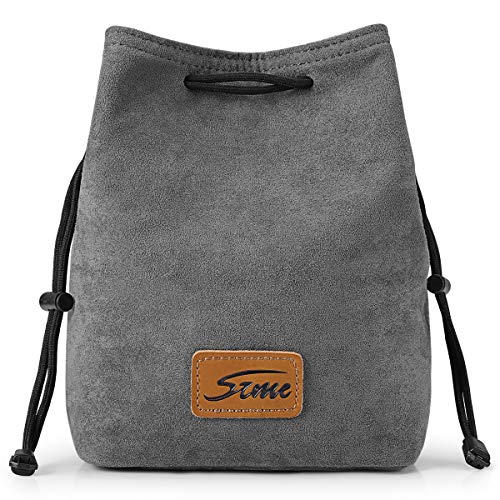 S-ZONE Soft Camera Bag DSLR Insert Handbag Drawstring Lens Case Compatible with Canon Nikon Sony - color: Grey, size: Medium