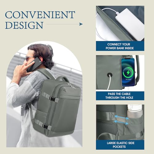 Lossga for Spirit Airlines Personal Item Bag 18x14x8 Inches Travel Bag Mens Travel Backpack for Women Fit Up to 17 inch Weekender Bags With Usb Charging Port Carry on Flight Approved - color: Green