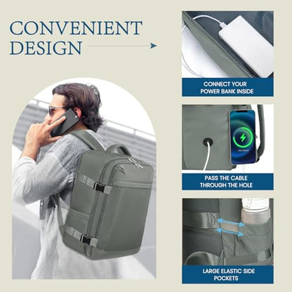 Lossga for Spirit Airlines Personal Item Bag 18x14x8 Inches Travel Bag Mens Travel Backpack for Women Fit Up to 17 inch Weekender Bags With Usb Charging Port Carry on Flight Approved - color: Green
