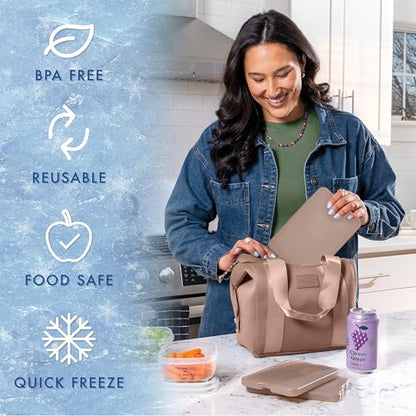 Cool Coolers by Fit & Fresh 4 Pack XL Slim Ice Packs, Quick Freeze Space Saving Reusable Ice Packs for Lunch Boxes or Coolers - color: Taupe (4 Pack)