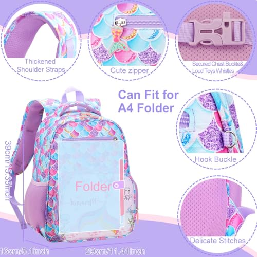 RHCPFOVR Kids Backpack for Girls - Girls Backpack 3-8 Ages Mermaid for Kids 15 Inch School Bookbag for Kindergarten Elementary School Bookbag for Girl 1st 2nd Grade - style: Mermaid