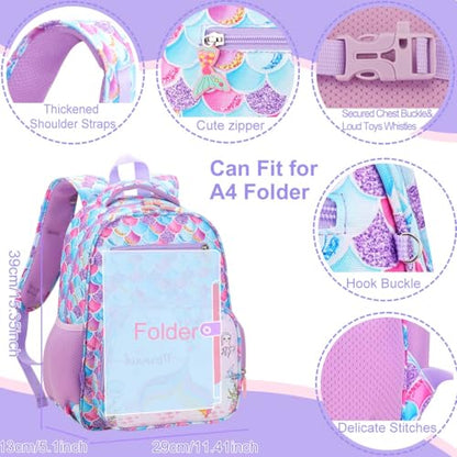 RHCPFOVR Kids Backpack for Girls - Girls Backpack 3-8 Ages Mermaid for Kids 15 Inch School Bookbag for Kindergarten Elementary School Bookbag for Girl 1st 2nd Grade - style: Mermaid