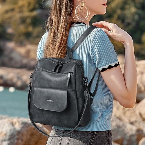 WYFJNX PU Leather Backpack Purse for Women Fashion Multipurpose Design Handbag Ladies Shoulder Bags Travel Backpack Blue Grey - color: Blue Grey