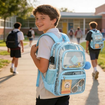 Heavy Duty Clear Backpack for Girls Boys Transparent School Bookbag Kids Durable PVC See Through Backpack - Baby Blue - color: Baby Blue