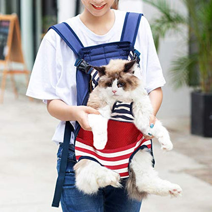 Lifeunion Legs Out Dog Carrier Backpack Hands-Free Adjustable Pet Travel Carrier for Small Medium Dogs Cats Motorcycle Hiking Walking (Red and Blue Stripes) - color: Red and Blue Stripes
