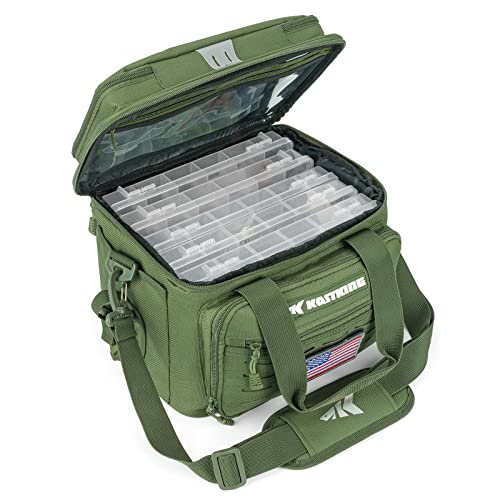 KastKing Fishing Tackle Bags - Saltwater & Freshwater Fishing Bags - Water Resistant, Padded Shoulder Strap - Gear Storage - color: Green-Medium, size: Medium