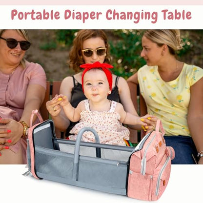 JOYCE Diaper Bag Backpack with Changing Pad, Water-Resistant, Pink | Portable changinag pad, insulated bottle pockets, stroller straps, pacifier case, Multi-Compartment storage - color: Pink