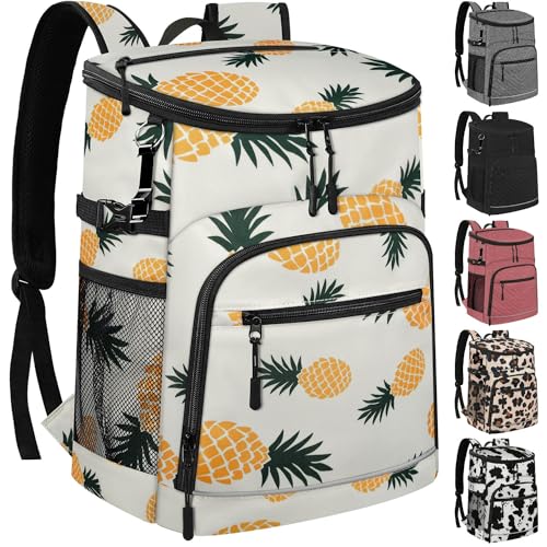 Cooler Backpack Insulated Leakproof Waterproof Backpack Cooler Bag 30/45 Cans, Large Capacity Lightweight Travel Camping Beach Backpack Cooler Ice Chest for Men and Women - color: pineapple, size: 30 Cans