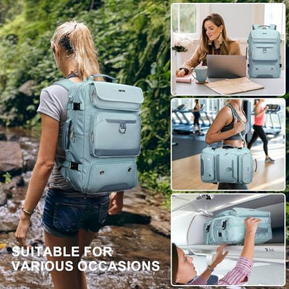 PIJUSHI Carry on Travel Backpack for Women Convertible Duffel Bag Backpack Large Luggage Rucksack Fit 16 Inch Laptop(PE039 Blue) - color: Blue
