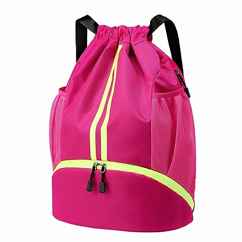 Hoedia Sports Drawstring Backpack - String Swim Gym Bag with Shoes Compartment and Wet Proof Pocket for Women&Men - color: Rose, size: Large