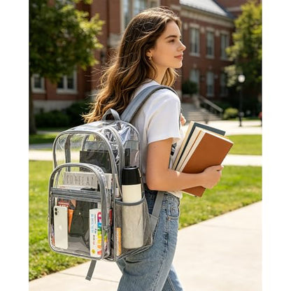 gdbis Clear Backpack Heavy Duty, 17 inch Large PVC Transparent Bag with Reinforced Strap Stitches and Laptop Sleeve See Through Casual Backpack for Work Concert Travel Security - Grey - color: Xl-grey