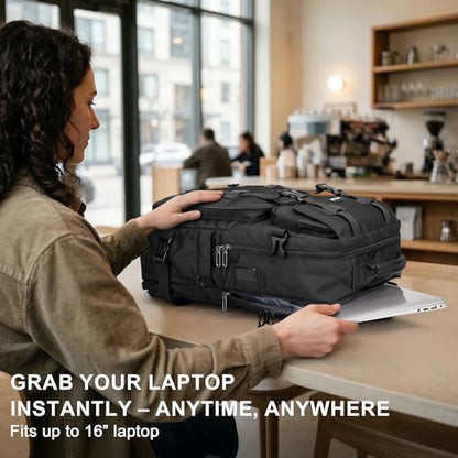 PIJUSHI Travel Backpack for Women Carry on Convertible Duffle Bag Flight Approved Luggage Backpack Fit 16-inch Laptop(PE053 Black) - color: Black