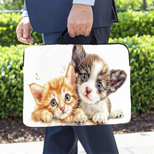 15-Inch Laptop Sleeve – Stylish, Lightweight, Shockproof, Water-Resistant Case for Lenovo, HP, Dell, Asus Notebooks - Cute Cat and Dog - color: Cute Cat and Dog