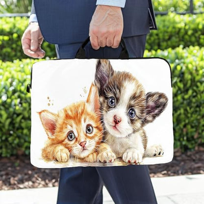 15-Inch Laptop Sleeve – Stylish, Lightweight, Shockproof, Water-Resistant Case for Lenovo, HP, Dell, Asus Notebooks - Cute Cat and Dog - color: Cute Cat and Dog