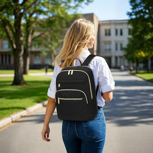 GAEKEAO Laptop Backpack Purse for Women 15.6 Inch Travel Computer Bags Fashion Casual Daypacks for Work College Business Black - color: Black