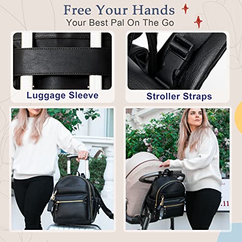 miss fong Small Diaper Bag Mini Diaper Bag Backpack Mini Backpack with 11 Pockets Baby Diaper Bag with Hand Sanitizer Holder, 2 Insulated Pockets-BALCK - color: Black