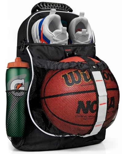 Hard Work Sports Basketball Backpack with Ball Compartment Spacious Shoe Storage for Basketball, Large Sports Bag for Boys Youth